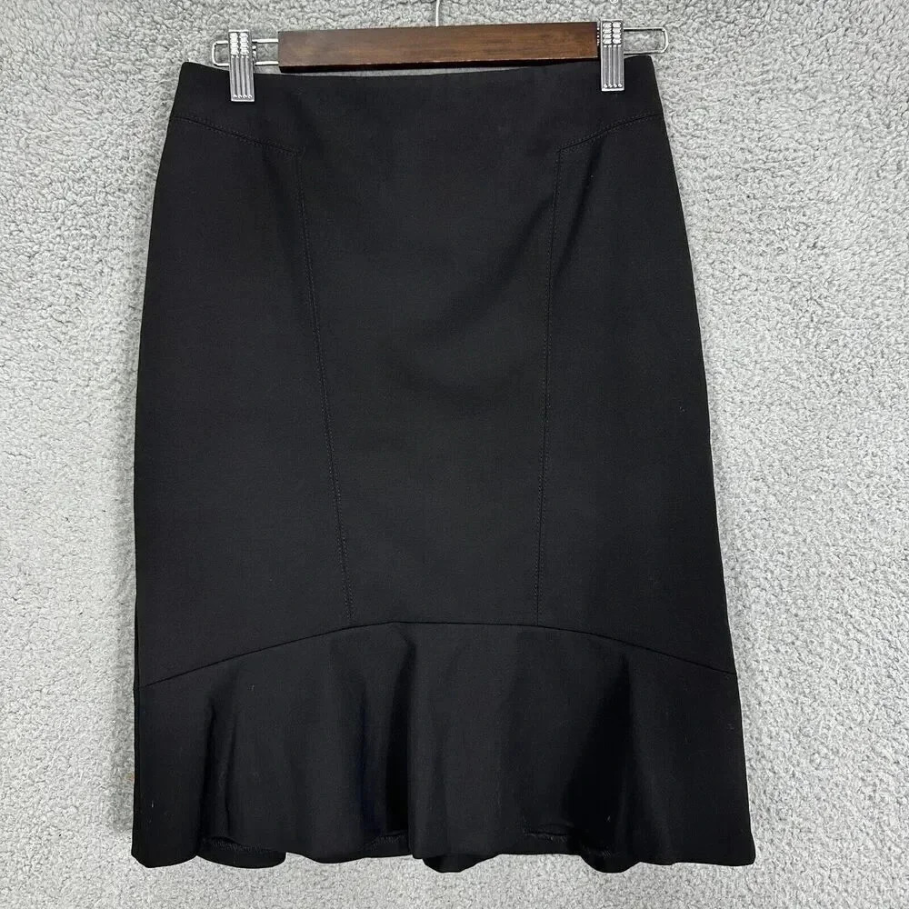 white house black market skirt womens 4 black scuba ruffle tulip hem pencil